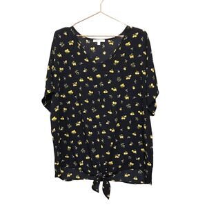 Downeast lemon lightweight front tie blouse size XL